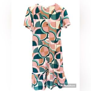 monteau Los Angeles geometric‎ granny chic v-neck midi dress